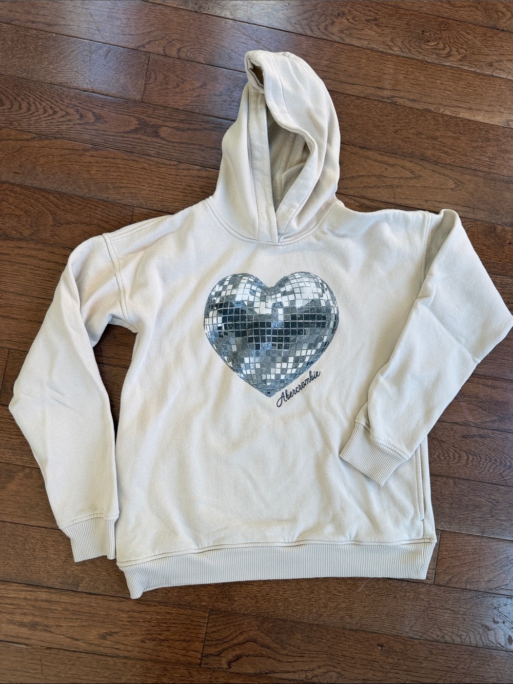 Abercrombie & Fitch Cream Hoodie with Silver Sequin Heart